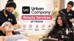 Urban Company beauty services at home, featuring professional beauticians providing facial and hair-care treatments in a comfortable home setting.