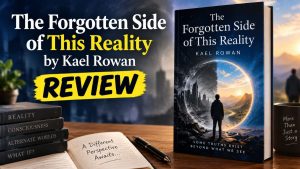 The Forgotten Side of This Reality by Kael Rowan book review, featuring the book cover and a mysterious reality-themed background.